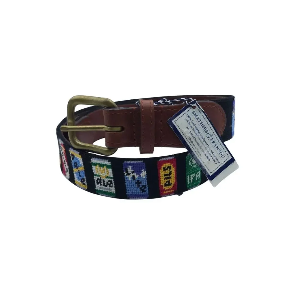 NEW Smathers & Branson Beer Cans Hand Stitched Needlepoint Belt Men Size 34